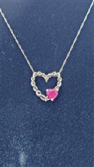 Ruby Diamond & Stone Necklace .03 CT. 10K White Gold 1.26g
